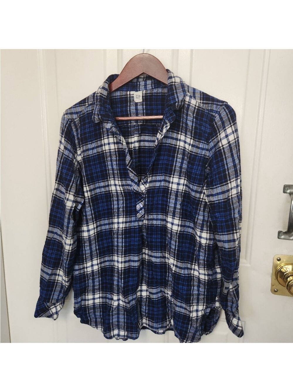 Gap Womens Blue Plaid Shirt Top Blouse Size XL Longsleeve